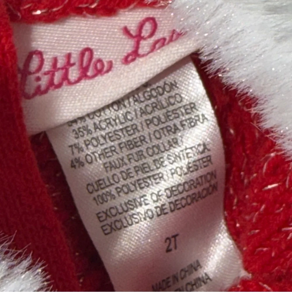 Little Lass 3T Girls' Red Holiday Sweater Dress with Faux Fur Collar
